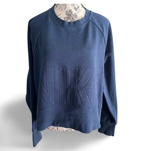 Nike Dri-Fit Embossed Logo Navy Cropped Sweatshirt  Crewneck Large